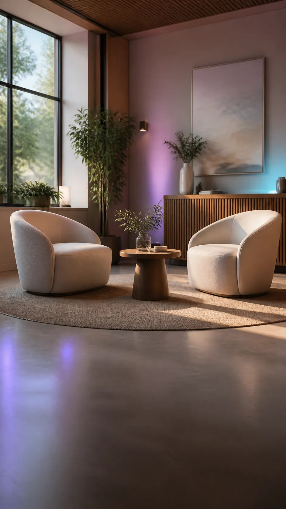 Warm modern consultation studio prepared for a customer appointment